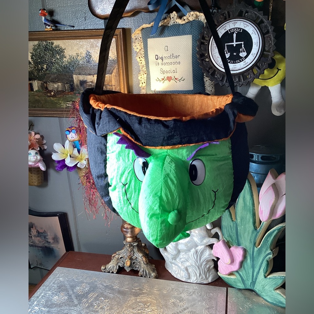 Vintage 1994 Polyester Parachute Material Halloween Witch Candy Bag